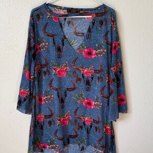 Lucky & Blessed Blue and Pink Floral Tunic